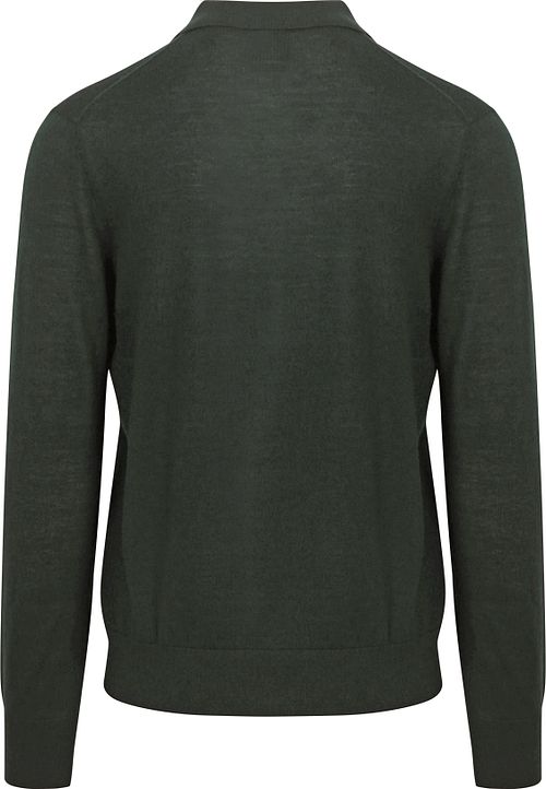 King Essentials The Robert Long Sleeve Poloshirt Merino Donkergroen Product / Achterkant