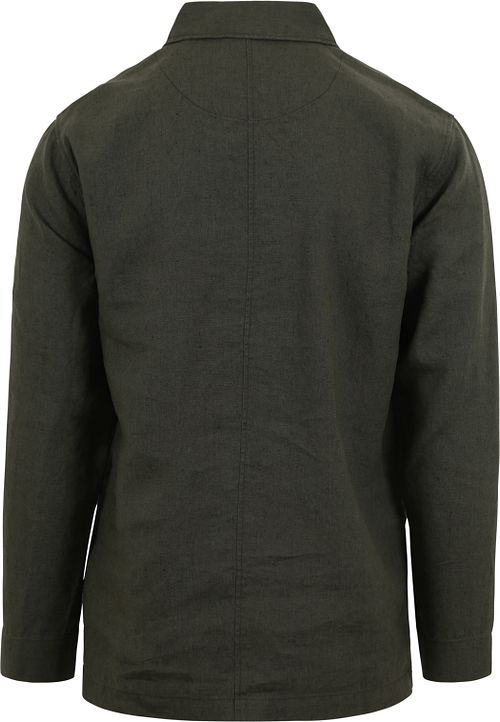 KnowledgeCotton Apparel Overshirt i Mørkegrøn i Linned Product / Achterkant