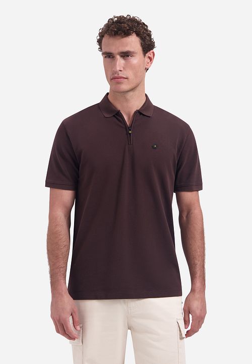 Koszulka polo No Excess Half Zip w kolorze brązowym Model / Voorkant