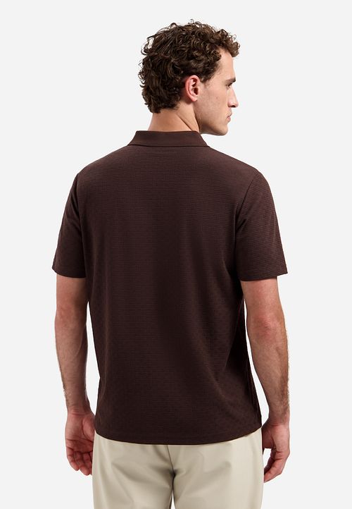Koszulka polo No Excess ze strukturalnej dzianiny w kolorze brązowym Model / Achterkant