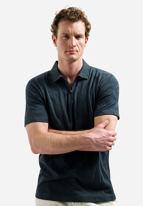 No Excess Half Zip Poloshirt Jacquard Dark Steel Model / Voorkant