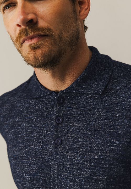 Pull State Of Art à col polo mélange bleu marine Model / Detail