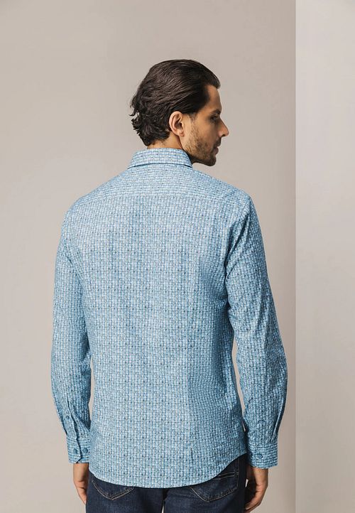State Of Art Hemd Poplin Dandelion Blau Model / Achterkant