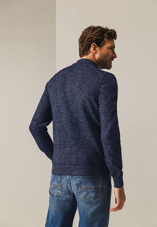 State Of Art Sweater Polo Collar Melange Navy Model / Achterkant