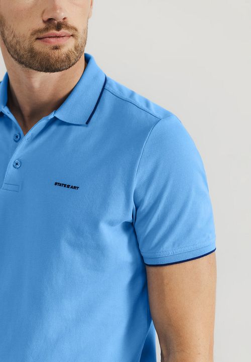 State of Art Poloshirt Pique Blue Model / Detail