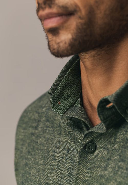 State Of Art Skjorte i Jersey Herringbone Grøn Model / Detail