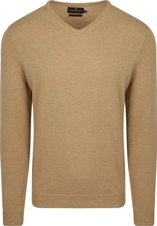 Steppin' Out sweter z dekoltem w serek z wełny merino beżowy Product