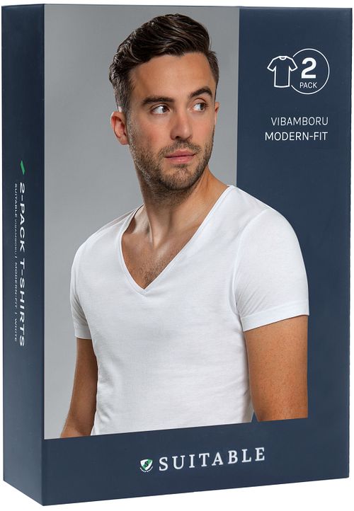Suitable Vibamboru T-Shirts Tiefe V-Ausschnitt Weiß 4-Pack Verpakking
