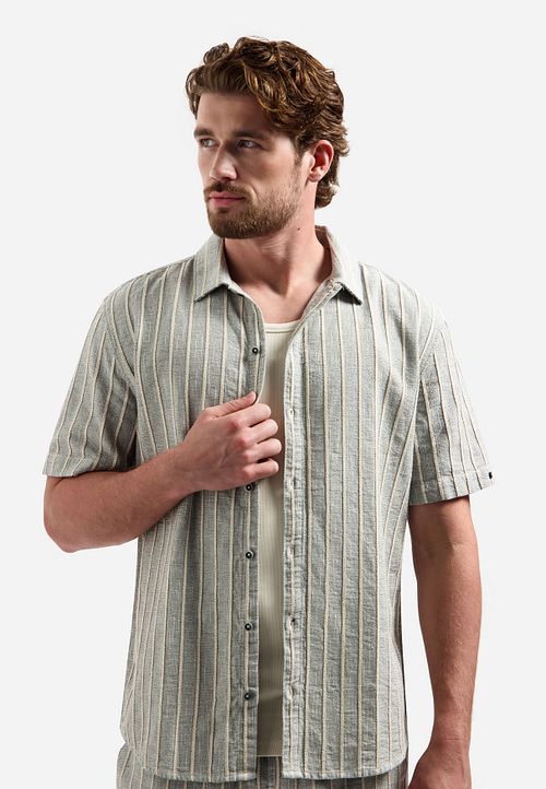 Koszula No Excess w paski z krótkim rękawem w kolorze szarym Model / Voorkant