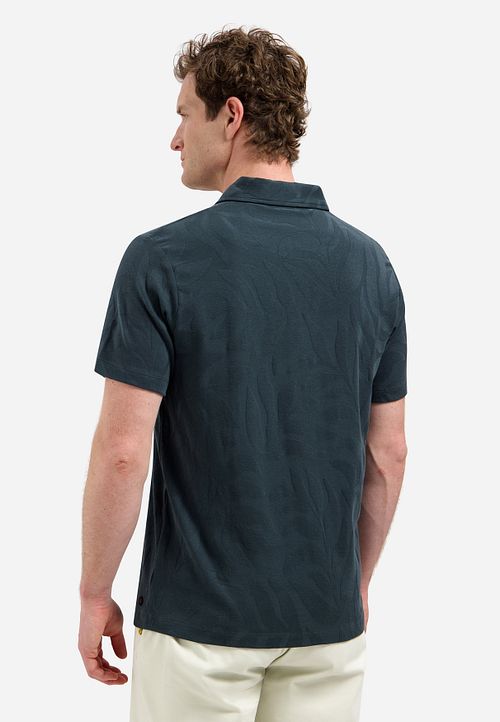Żakardowa koszulka polo No Excess z zamkiem half zip w kolorze granatowym Model / Achterkant