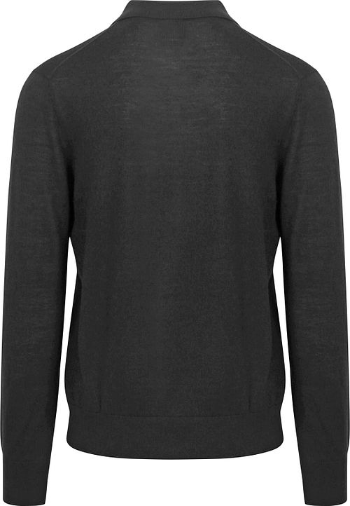 King Essentials The Robert Long Sleeve Poloshirt Merino Zwart Product / Achterkant