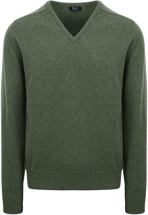 Sweter William Lockie z jagnięcej wełny z dekoltem V w kolorze oliwkowym Product