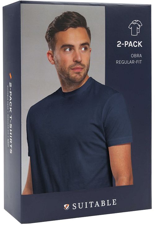 Suitable Obra T-Shirt Hoge Ronde Hals Navy 2-Pack
