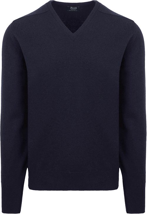 William Lockie sweter z dekoltem w serek z wełny jagnięcej w kolorze granatowym Product