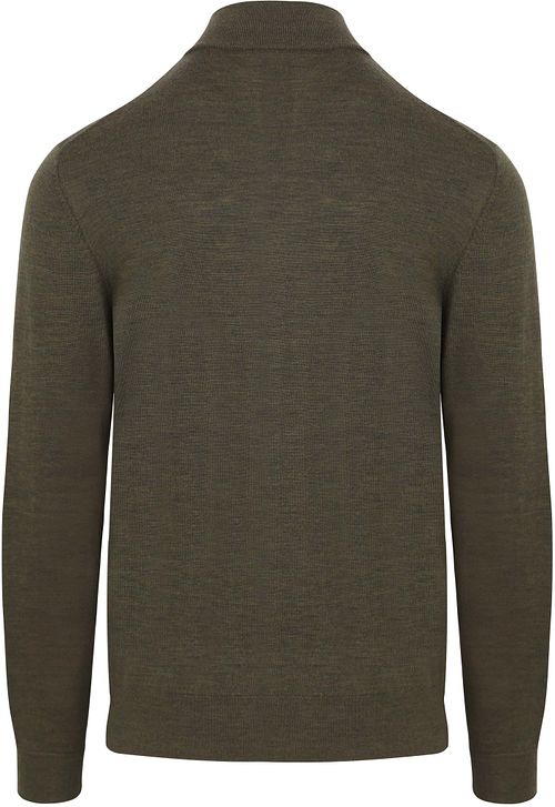 Profuomo Halv Lynlås Pullover i Merinould i Olivengrøn Product / Achterkant