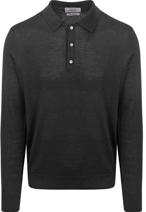 King Essentials The Robert Long Sleeve Poloshirt Merino Zwart Product