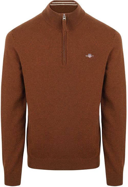 Gant wełniany sweter z krótkim zamkiem (Halfzip) z logo brązowy Product