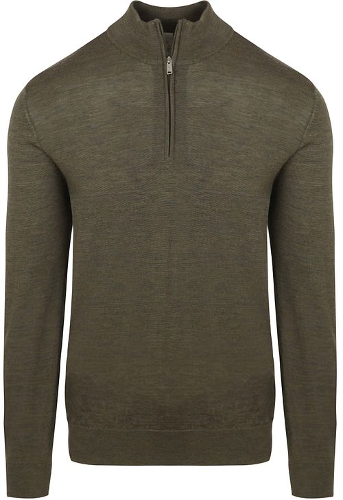 Profuomo Half Zip Pullover i olijfgrönt Merinoull Product