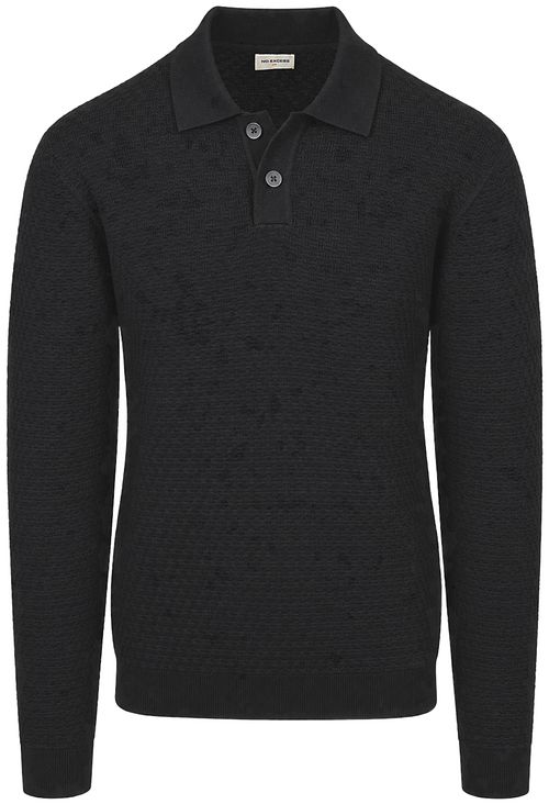 No Excess Polo Buttons Black jacquard knit