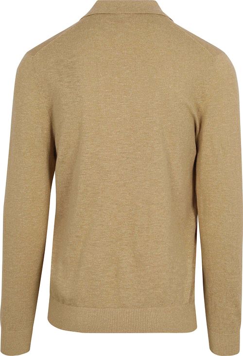 Suitable Longsleeve Knitted Polo Riva Pocket Sand Product / Achterkant