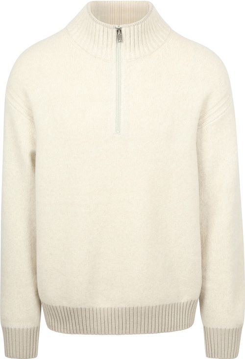 BOSS Kobear Half Zip Trui Wool Blend Ecru