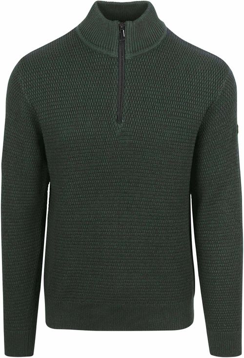Jersey Half Zip No Excess de punto con textura jaspeada en verde oscuro Product