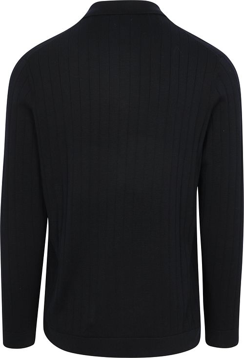 Profuomo Langærmet Poloshirt Dropneedle Marineblå Product / Achterkant