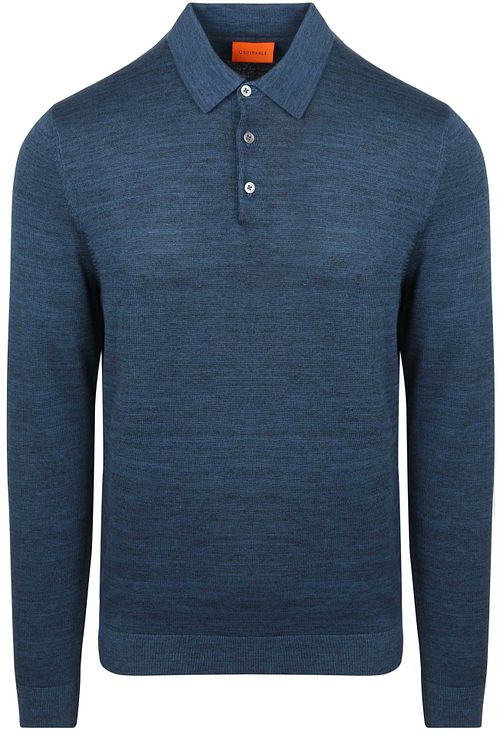 Suitable Langærmet Poloshirt Flat Knit Blå Product