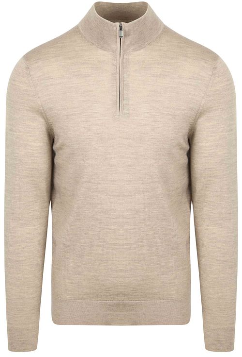 Sweter Suitable z wełny merynosów z zamkiem quarter zip, piaskowy Product