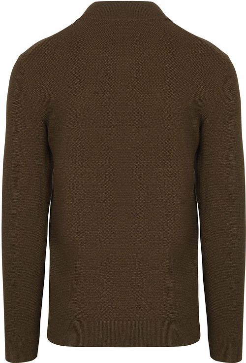 Profuomo sweter z krótkim zamkiem (half zip) o strukturalnym splocie w ciemnozielonym Product / Achterkant