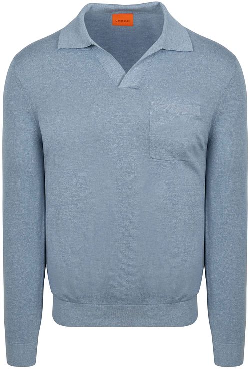 Suitable Longsleeve Knitted Polo Riva Pocket Lys Blå Product