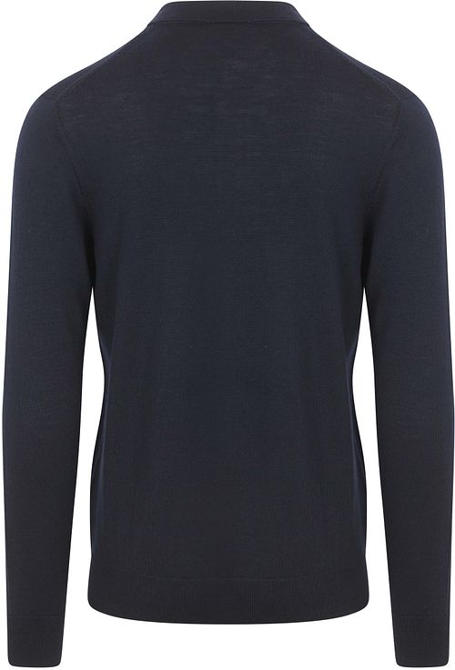 Profuomo Langærmet Poloshirt Merinould Flådeblå Product / Achterkant