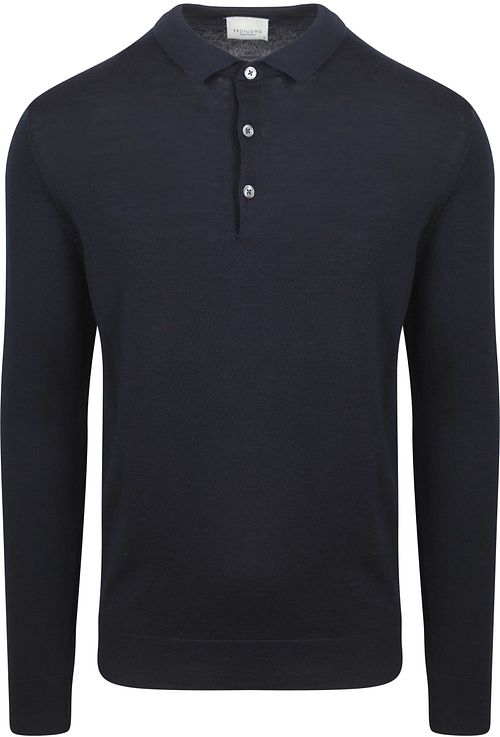 Profuomo Langærmet Poloshirt Merinould Flådeblå Product