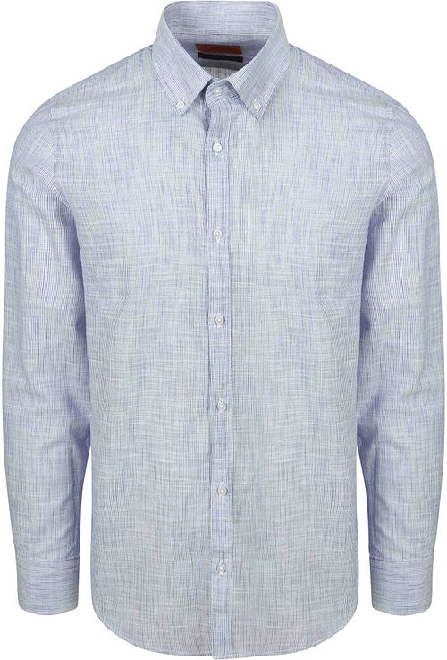 Suitable Overhemd Cotton Slub Streep Blauw Product