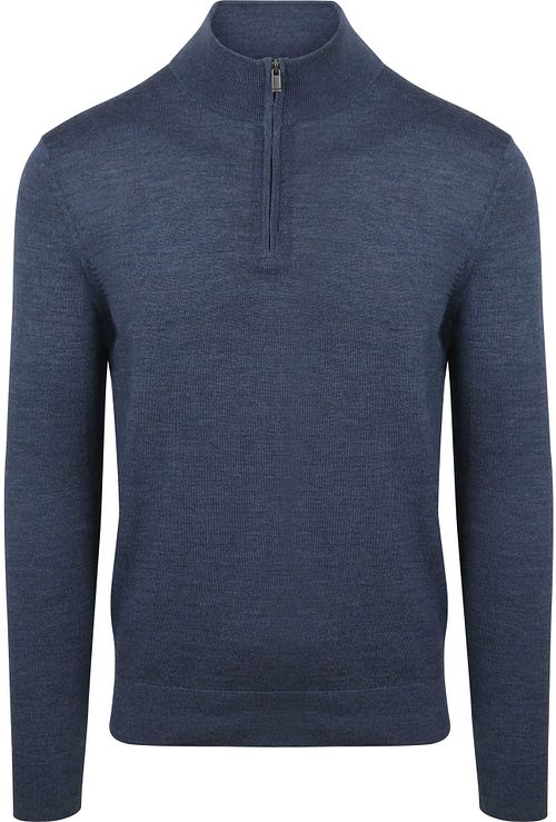 Sweter Suitable z wełny merynosów z zamkiem half zip, niebieski denimowy Product