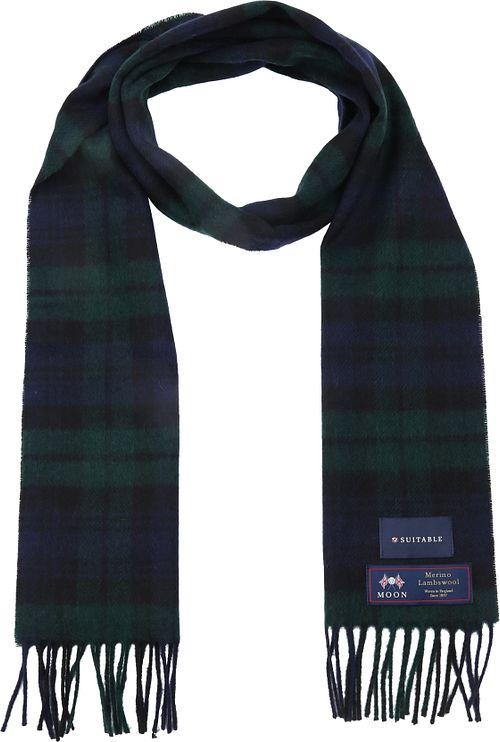Suitable Bufanda de cuadros de lana merino azul marino/verde Product