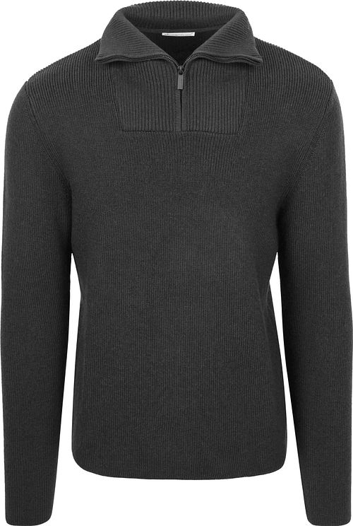 KnowledgeCotton Apparel pullover in merino con mezza zip antracite Product