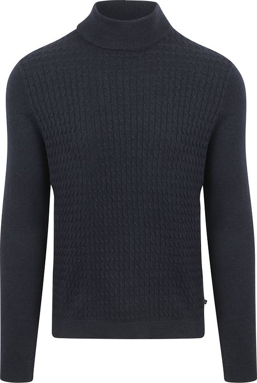Suitable sweter z golfem w warkoczowy splot, granatowy Product