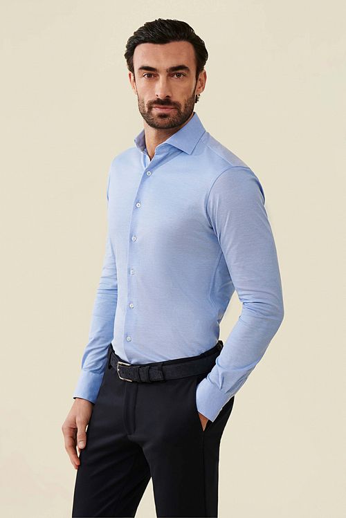 Cavallaro Piqué Overhemd Lichtblauw Model / Zijkant