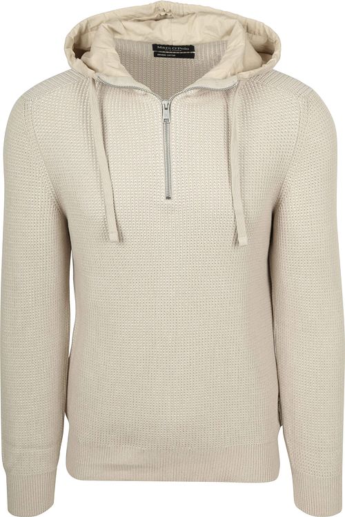 Marc O'Polo Hooded Half Zip Pullover Structured Bi-Colour Ecru