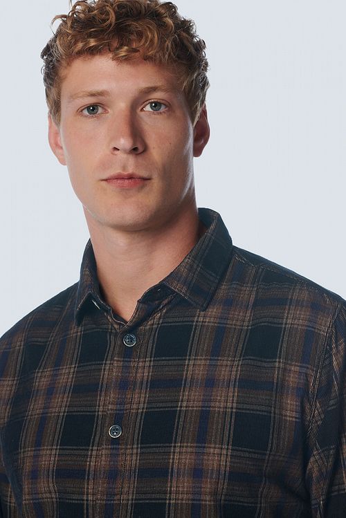 Inga överflöd skjorta i corduroy rutmönster marinblå Model / Detail