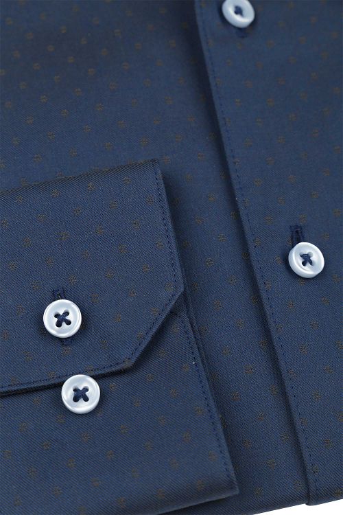 Suitable Camisa Jacquard Azul Marino con Manga Extra Larga Product / Detail