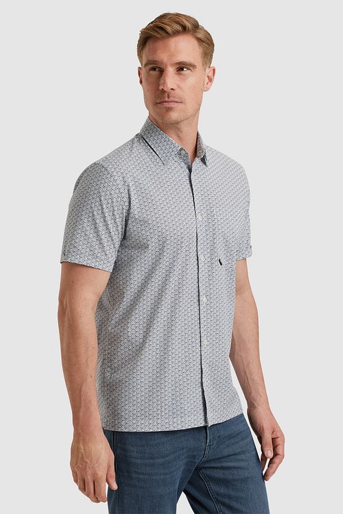 Camisa Vanguard de manga corta con estampado azul Model / Zijkant
