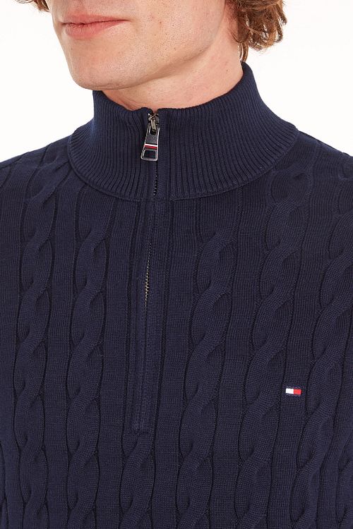 Jersey Tommy Hilfiger de punto con cremallera media en azul marino Product / Detail