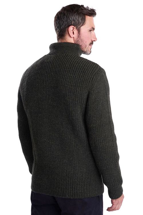 Barbour New Tyne Zip sweter z wełny oliwkowozielony Model / Achterkant