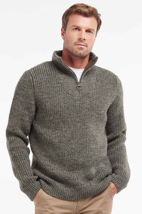 Barbour NewTyne Zip Pullover Wool Dunkelgrün Model / Voorkant