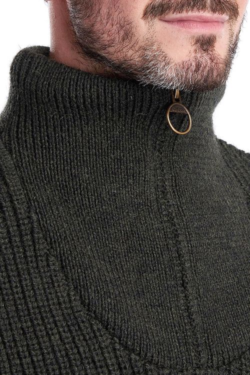 Barbour Pull Demi-Zip New Tyne Laine Vert Olive Model / Detail