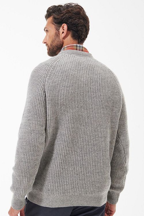 Barbour sweter z jagnięcej wełny, dzianinowy, Stone Grey Model / Achterkant