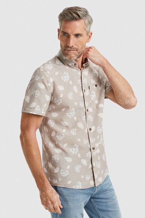 Camicia a maniche corte Vanguard in lino beige Model / Voorkant