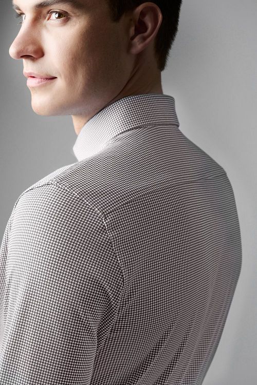 Desoto Camicia Essential Hai Piqué Pied-de-Poule Beige Model / Zijkant